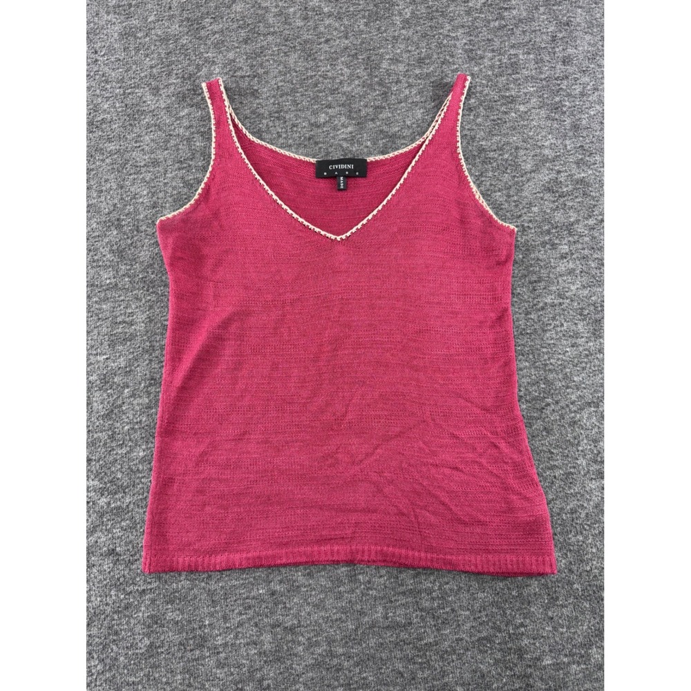 Cividini Base Womens Silk Blend Knit Tank Top Berry Pink V-Neck Made in Italy 40